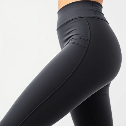 High waisted yoga pants workout leggings with pockets in charcoal on white background, photorealistic studio shot.