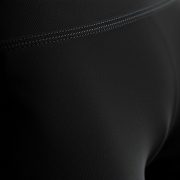 Close-up of black seamless high waisted leggings fabric, showcasing Pima Cotton texture and premium stitching detail.