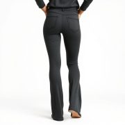 Charcoal subtle scrunch leggings with flare design and pockets, studio shot on white background.