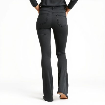 Charcoal subtle scrunch leggings with flare design and pockets, studio shot on white background.