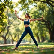A man performing yoga in Navy Blue straight leg yoga pants men, dynamic shot in an Australian park.
