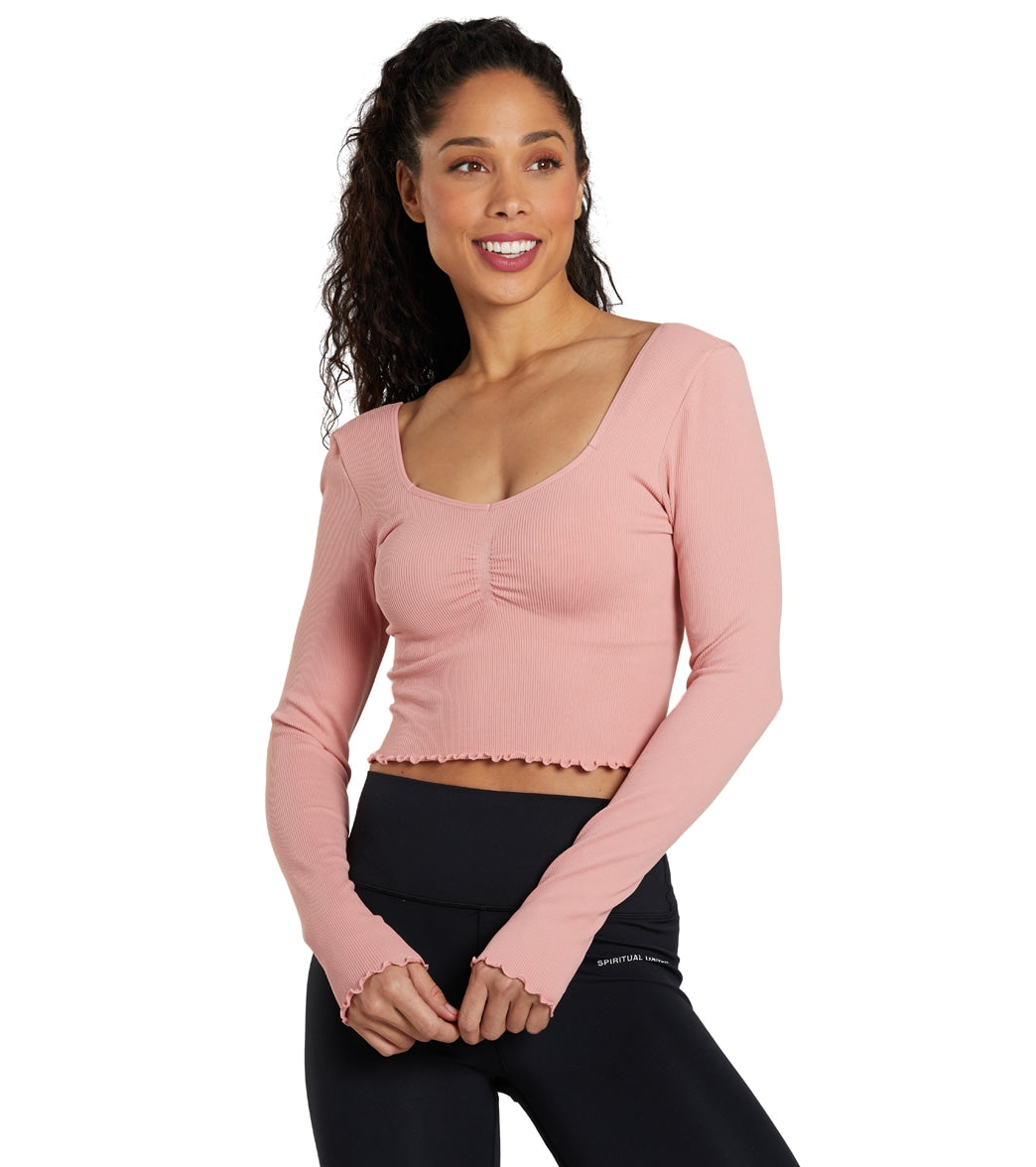 training long sleeve top with seamless sweetheart neckline